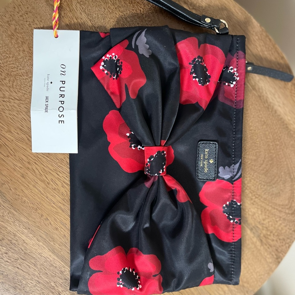 Kate Spade Black and Red Floral Clutch